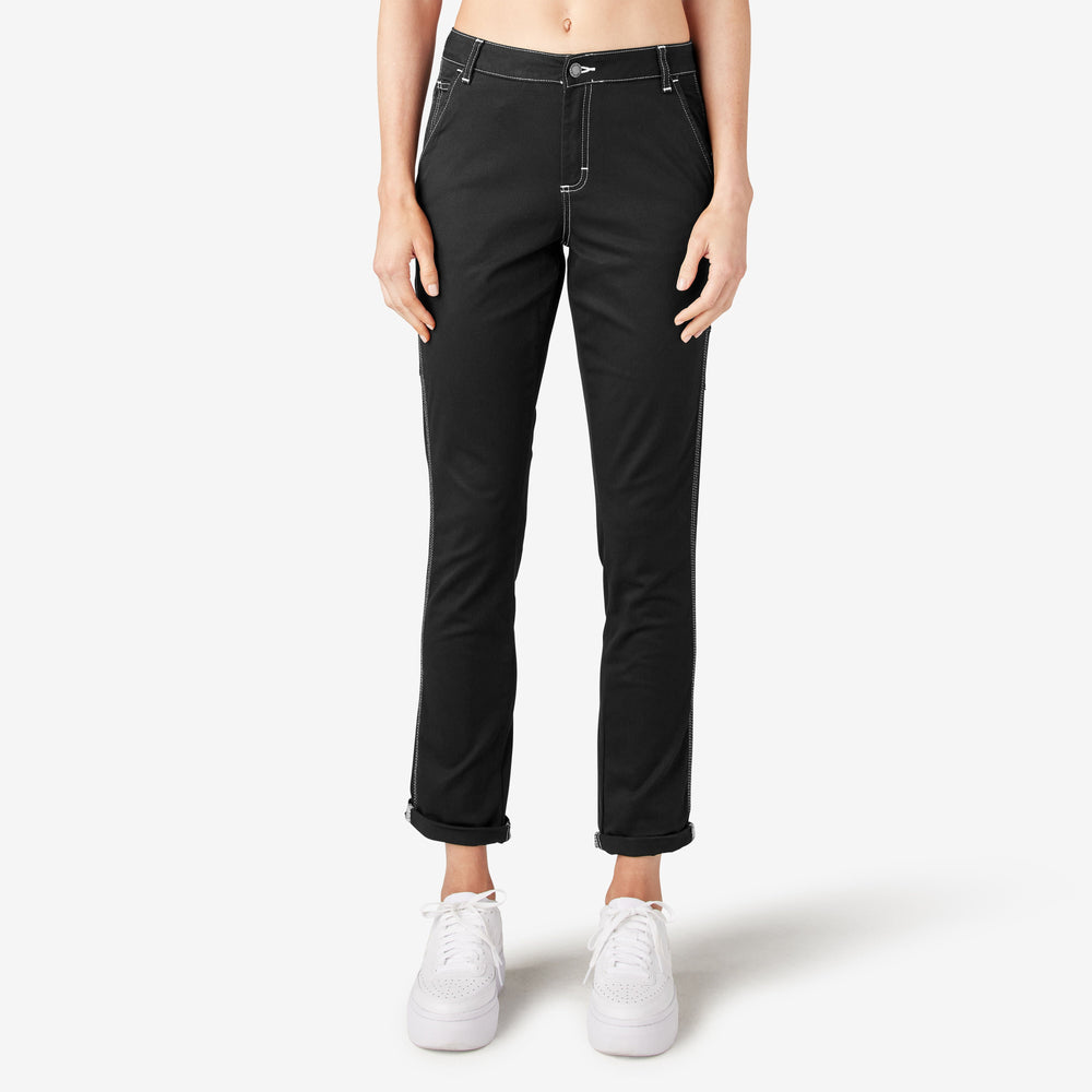 Women's Slim Straight Fit Roll Hem Carpenter Pants